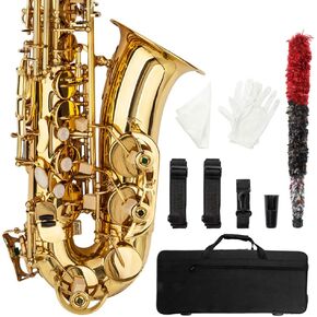Ktaxon Alto Saxophone Drop E Brass Sax Full Kit for Student Beginners with Carving, Mouthpiece, Carrying Case, Gloves, Cleaning Cloth Bar, Detachable Strap, Shoulder Strap, Reed