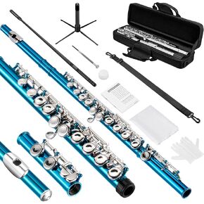 Flutes, Closed Hole C 16 Keys Flute Instrument, Student Flute for Beginner Advanced Player with Flute Cleaning Kit, Carry Bag, Stand, Strap, Probe Rod, Gloves, Nickel Flute in Kuwait