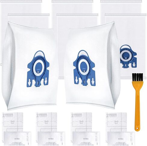 أكياس Airclean ثلاثية الأبعاد لأكياس المكنسة الكهربائية Miele GN 8 عبوات من أكياس Miele Canister Classic C1، Complete C1، Complete C2، Complete C3، S227 S240، S270، S400، S2، S5، S8 Series + 4 زوج من المرشحات + فرشاة واحدة in Kuwait