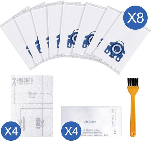 أكياس Airclean ثلاثية الأبعاد لأكياس المكنسة الكهربائية Miele GN 8 عبوات من أكياس Miele Canister Classic C1، Complete C1، Complete C2، Complete C3، S227 S240، S270، S400، S2، S5، S8 Series + 4 زوج من المرشحات + فرشاة واحدة in Kuwait