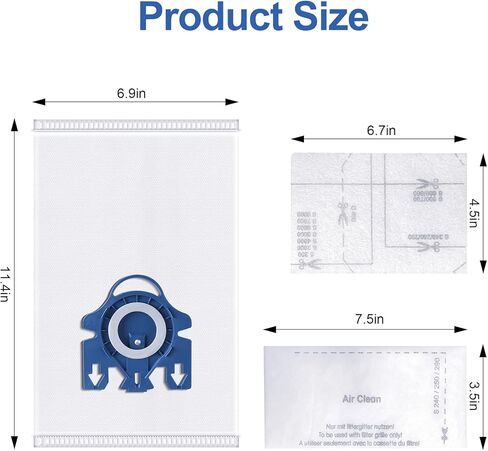 أكياس Airclean ثلاثية الأبعاد لأكياس المكنسة الكهربائية Miele GN 8 عبوات من أكياس Miele Canister Classic C1، Complete C1، Complete C2، Complete C3، S227 S240، S270، S400، S2، S5، S8 Series + 4 زوج من المرشحات + فرشاة واحدة in Kuwait