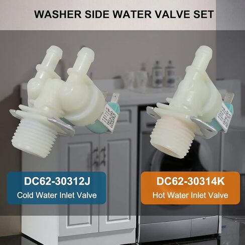 مجموعة صمامات مياه جانبية باردة وساخنة للغسالة DC62-30312J-DC62-30314K - متوافقة مع غسالات سامسونج - بديلة WV0312J, AP4204532, DC62-30312H, 2070376, PS4209090 in Kuwait