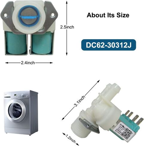 مجموعة صمامات مياه جانبية باردة وساخنة للغسالة DC62-30312J-DC62-30314K - متوافقة مع غسالات سامسونج - بديلة WV0312J, AP4204532, DC62-30312H, 2070376, PS4209090 in Kuwait