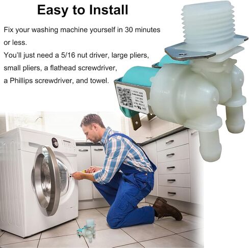 مجموعة صمامات مياه جانبية باردة وساخنة للغسالة DC62-30312J-DC62-30314K - متوافقة مع غسالات سامسونج - بديلة WV0312J, AP4204532, DC62-30312H, 2070376, PS4209090 in Kuwait