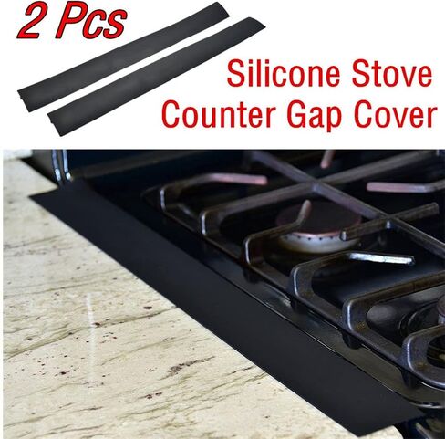 Alta1Collection 2Pc Silicone Stove Gap Covers - Food Grade Fillers Eliminate Gaps Between Stovetop and Countertop - Heat Resistant, Smudge Resistant, Flexible and Easy to Clean - 21 Inches, Black in Saudi Arabia