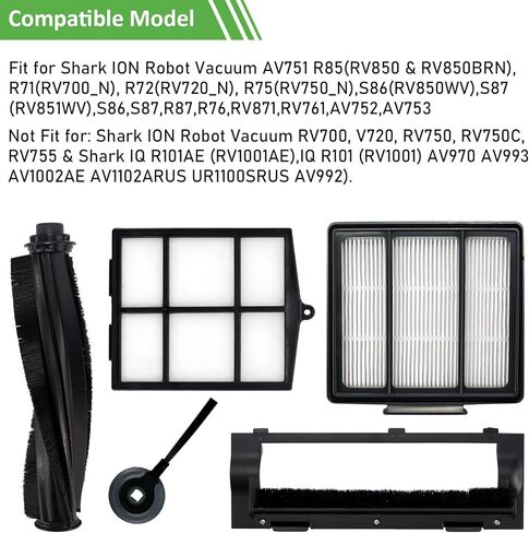 قطع غيار Puxyblue النظيفة مناسبة لمكنسة Shark ION Robot Vacuum AV753 AV752 AV751 S87 R85 RV850 مع 5 مرشحات HEPA، 10 فرشاة جانبية، 1 فلتر أساسي، 2 فرشاة رئيسية و1 فرشاة حماية دوارة رئيسية in Kuwait