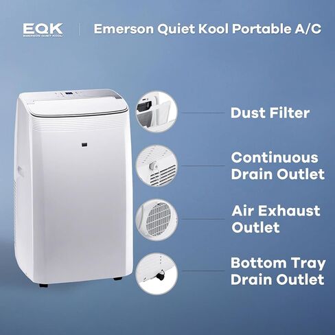 Emerson Quiet Kool 14000 BTU ASHRAE/10000 BTU DOE 115V Portable Air Conditioner with Dehumidifier and Remote Control, AC for Apartment, Bedroom, Medium/Large Rooms up to 550 Sq. Ft. in White in Saudi Arabia