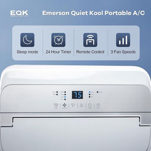 Emerson Quiet Kool 14000 BTU ASHRAE/10000 BTU DOE 115V Portable Air Conditioner with Dehumidifier and Remote Control, AC for Apartment, Bedroom, Medium/Large Rooms up to 550 Sq. Ft. in White in Saudi Arabia