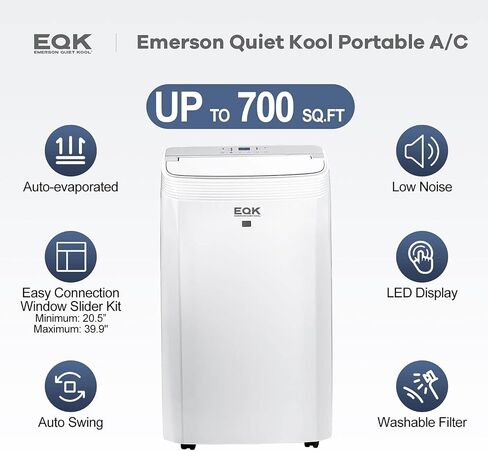 Emerson Quiet Kool 14000 BTU ASHRAE/10000 BTU DOE 115V Portable Air Conditioner with Dehumidifier and Remote Control, AC for Apartment, Bedroom, Medium/Large Rooms up to 550 Sq. Ft. in White in Saudi Arabia