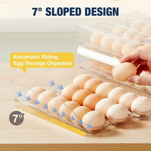 Egg Holder for Refrigerator,Egg Storage Container for Refridge with Lid, Large Capacity Reusable Stackable Rolling Clear Plastic Egg Organizer Egg Tray for Kitchen, Countertop and Racks(3 layers) in Saudi Arabia