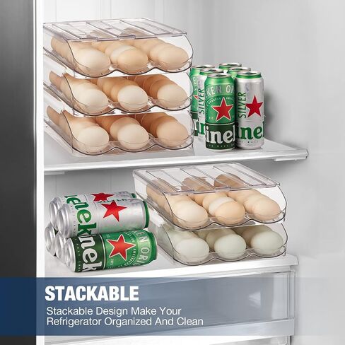 Egg Holder for Refrigerator,Egg Storage Container for Refridge with Lid, Large Capacity Reusable Stackable Rolling Clear Plastic Egg Organizer Egg Tray for Kitchen, Countertop and Racks(3 layers) in Saudi Arabia