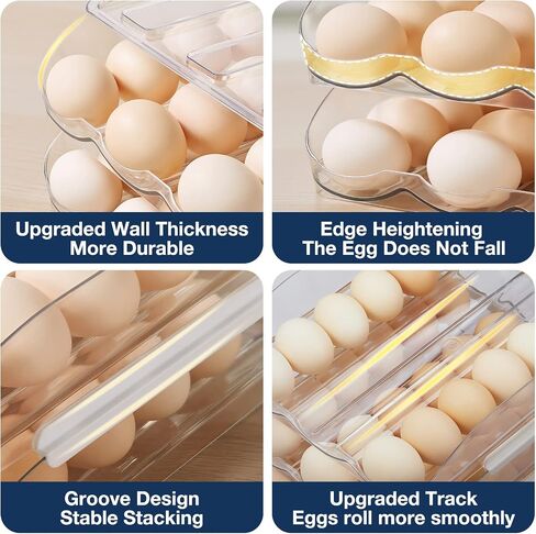 Egg Holder for Refrigerator,Egg Storage Container for Refridge with Lid, Large Capacity Reusable Stackable Rolling Clear Plastic Egg Organizer Egg Tray for Kitchen, Countertop and Racks(3 layers) in Saudi Arabia