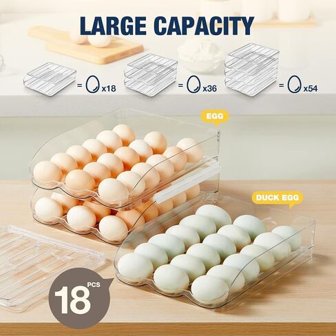 Egg Holder for Refrigerator,Egg Storage Container for Refridge with Lid, Large Capacity Reusable Stackable Rolling Clear Plastic Egg Organizer Egg Tray for Kitchen, Countertop and Racks(3 layers) in Saudi Arabia