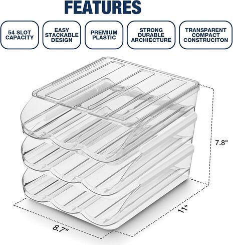 Egg Holder for Refrigerator,Egg Storage Container for Refridge with Lid, Large Capacity Reusable Stackable Rolling Clear Plastic Egg Organizer Egg Tray for Kitchen, Countertop and Racks(3 layers) in Saudi Arabia