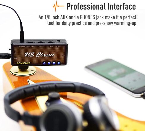 SONICAKE Guitar Headphone Amp Mini Guitar Headphone Amplifier US Classic Rechargeable Plug-in Pocket Overdrive Reverb Effects for Home Silent Practice in Kuwait