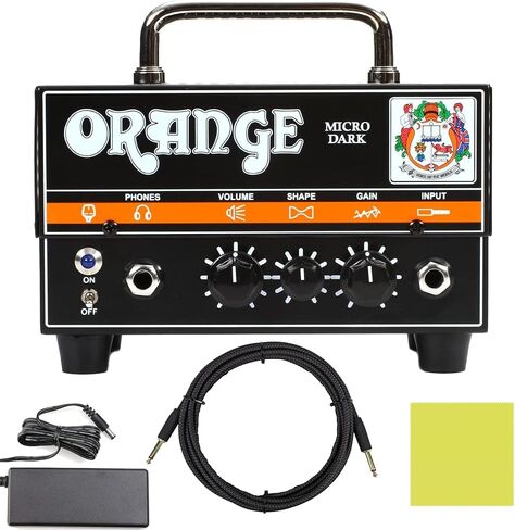 Orange MD20 Micro Dark 20-Watt Mini Guitar Amplifier Head Bundle with Pig Hog Woven Instrument Cable, Power Supply, and Liquid Audio Polishing Cloth (4 Items) in Kuwait
