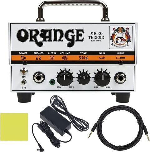 Orange MT20 Micro Terror 20-Watt Mini Hybrid Guitar Amplifier Head Bundle w/ 10' Pig Hog Woven Instrument Cable, Power Supply and Liquid Audio Polishing Cloth (4 Items) in Saudi Arabia