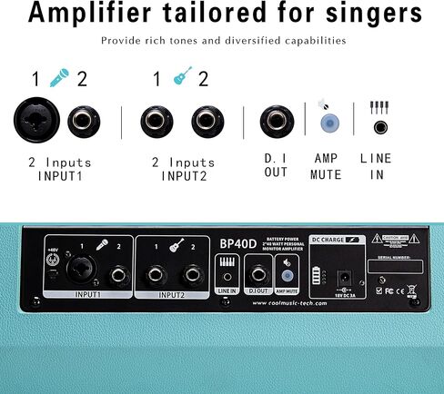 مضخم جيتار صوتي يعمل بالطاقة Coolmusic BP40D - مكبر صوت بلوتوث محمول 80 وات مع بطارية مع تأثير تأخير جوقة ريفيرب، 6 مدخلات، 3 نطاقات EQ، أسود in Kuwait