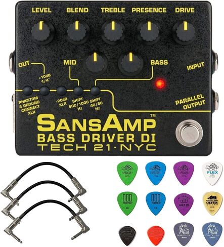 Tech 21 SansAmp Bass Driver DI V2 Bundle with 3 Patch Cables and Dunlop Variety Pick Pack in Saudi Arabia