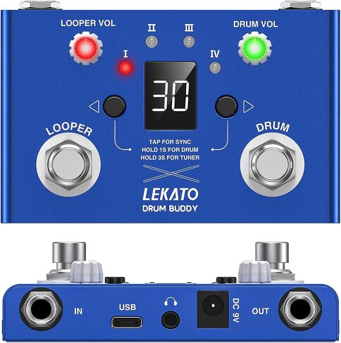 LEKATO Drum Looper Pedal with Tuner, Built in 30 Drums, 4 Loops of Total 11 Minutes Recording Time, with App to customize, edit and save drum groof, Drum Machine with Loop,for Electric Guitar Bass in Saudi Arabia