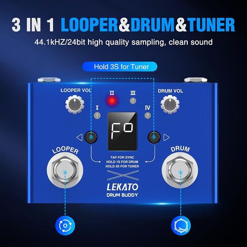 LEKATO Drum Looper Pedal with Tuner, Built in 30 Drums, 4 Loops of Total 11 Minutes Recording Time, with App to customize, edit and save drum groof, Drum Machine with Loop,for Electric Guitar Bass in Saudi Arabia