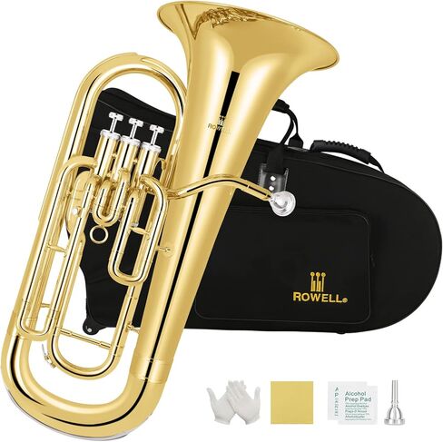 ROWELL Euphonium 3 صمامات Bb النحاس طلاء الذهب 3 الفولاذ المقاوم للصدأ مكابس متوسطة متقدمة إفونيوم مع قفازات حافظة وقماش تلميع in Kuwait