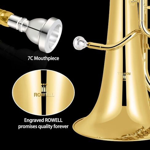 ROWELL Euphonium 3 صمامات Bb النحاس طلاء الذهب 3 الفولاذ المقاوم للصدأ مكابس متوسطة متقدمة إفونيوم مع قفازات حافظة وقماش تلميع in Kuwait