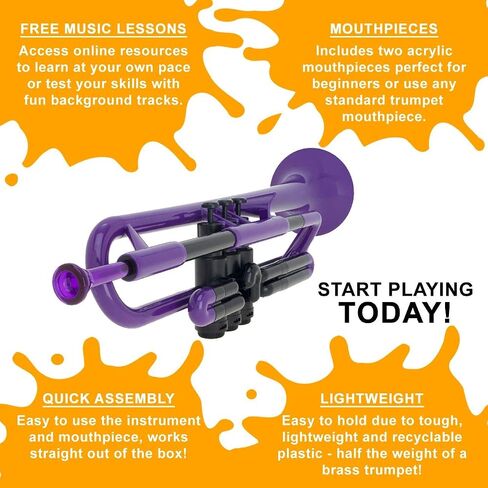Plastic Trumpet | 3c and 5c Mouthpiece with a carrying bag | Comfortable Ergonomic Grip | Bb Authentic Sound for Students & Beginners | Durable ABS Construction | Black in Saudi Arabia