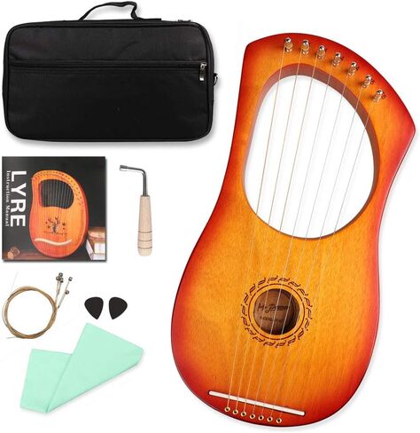 Mr.Power Lyre Harp الطراز اليوناني القديم 16 وترًا معدنيًا مع مفتاح ضبط ومجموعة خيوط إضافية وحقيبة الحفلة (16 خيطًا، خشب طبيعي) in Kuwait