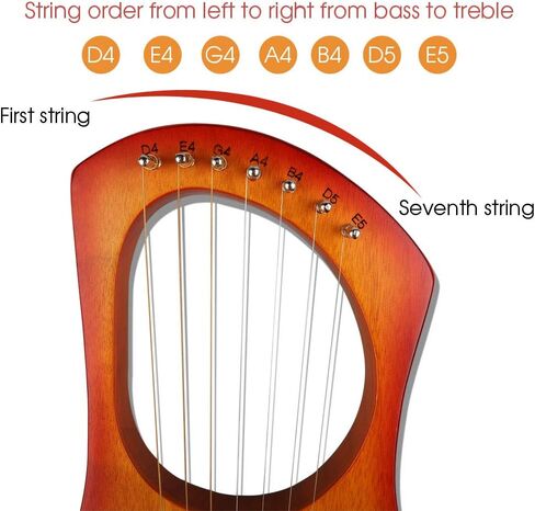 Mr.Power Lyre Harp الطراز اليوناني القديم 16 وترًا معدنيًا مع مفتاح ضبط ومجموعة خيوط إضافية وحقيبة الحفلة (16 خيطًا، خشب طبيعي) in Kuwait