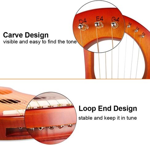 Mr.Power Lyre Harp الطراز اليوناني القديم 16 وترًا معدنيًا مع مفتاح ضبط ومجموعة خيوط إضافية وحقيبة الحفلة (16 خيطًا، خشب طبيعي) in Kuwait