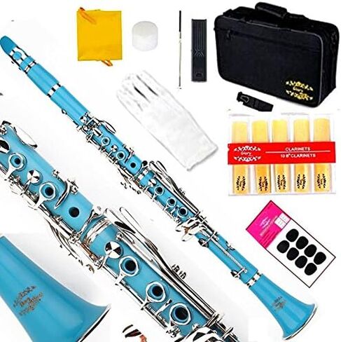 Glory GLY-PBK Professional Ebonite Bb Clarinet with 10 Reeds, Stand, Hard Case, Cleaning Cloth, Cork Grease, Mouthpiece Brush and Pad Brush, Black in Saudi Arabia