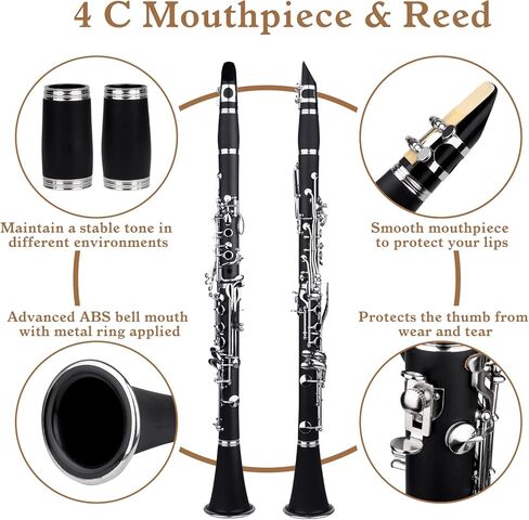 سلايد كلارينيت للطلاب المبتدئين من بي بي كلارينيت مع حافظة كلارينيت مسطحة B وحامل و10 قصبات ومجموعة تنظيف الكلارينيت in Kuwait