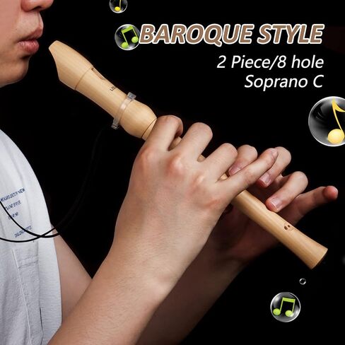 مسجل باروك 8 فتحات، مسجل مفاتيح سوبرانو سي مصنوع من خشب القيقب مع حقيبة تخزين، مخطط وقضيب تنظيف للاطفال والكبار المبتدئين in Kuwait