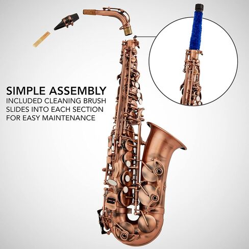 طقم ساكسفون نحاسي مسطح من LyxJam Alto Saxophone E، صوت احترافي، ملحقات كاملة، مثالية لجميع اللاعبين، يتضمن حافظة صلبة، 10 قصب إضافية، حزام، قفازات، طقم تنظيف والمزيد، لمسة نهائية من طلاء الذهب in Saudi Arabia