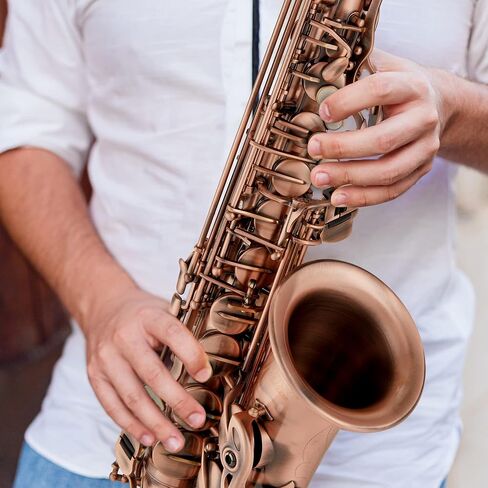 طقم ساكسفون نحاسي مسطح من LyxJam Alto Saxophone E، صوت احترافي، ملحقات كاملة، مثالية لجميع اللاعبين، يتضمن حافظة صلبة، 10 قصب إضافية، حزام، قفازات، طقم تنظيف والمزيد، لمسة نهائية من طلاء الذهب in Saudi Arabia