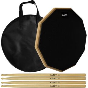AAGUT Drum Practice Pad for Beginners 12 Inch Snare drum pad with Sticks, Double Sided Silent marching snare drummer pad with 4 x 5A Hickory sticks & Storage Bag (Black)