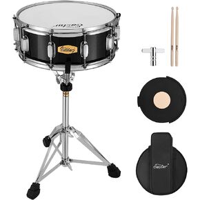مجموعة طبلة Eastar Snare مع عصي الطبل، للمبتدئين مع حامل طبل Snare، وسادة كتم الصوت، حقيبة طبل Snare، مفتاح الطبل، 14 بوصة × 5.5 بوصة، أسود مرصع بالنجوم