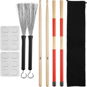 Drum Sticks Set,Eison 5A Maple Wood Drum Sticks,Drum Rods Brushes,Retractable Drum Wire Brushes,12PCS Drum Dampeners with Portable Bag,Drumsticks Gift Sets for Kids Adults Drummer Practice in Saudi Arabia