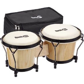 RockJam 7" and 8" Bongo Drum Set with Padded Bag and Tuning Key, Natural