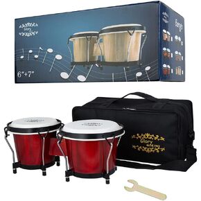 Glory Bongo Drums 4" and 5" Wood Percussion Instrument Bongos with bag and tuning Key,Double Color