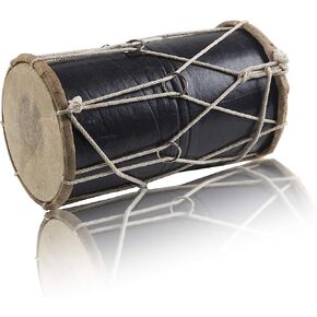 Handmade Wooden & Leather Classical Indian Folk Tabla Drum Set Hand Percussion Drums World Musical Instruments Punjabi Dhol Dholak Dholki 10 x 6 Inches Fun Birthday Housewarming Gift Ideas Black in Kuwait