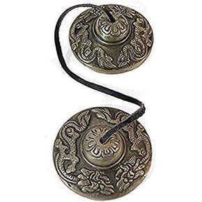BEAUTIFUL TIBETAN BUDDHIST HEART CHAKRA TINGSHA MANJEERA CYMBALS EMBOSSED WITH 2 TIBETAN DRAGONS in Saudi Arabia