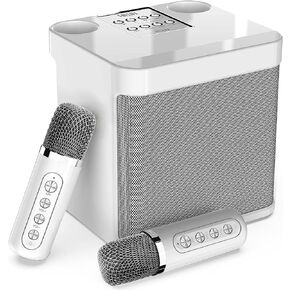 Karaoke Machine with 2 Wireless Microphones, 3000mAh Portable Bluetooth Karaoke Speaker for Adults/Kids, HD Sound PA System with Echo/Vocal Cut, Supports TF/USB/AUX, Home Karaoke Set for Parties
