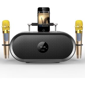 RHM K666 Karaoke Machine with Powerful & Clear Sound, 2 Wireless Microphones, Rechargeable Battery, 8 Hours Playtime, Support Bluetooth/AUX/USB/PC for Home, Party, Wedding, Picnic, Outdoors Activities
