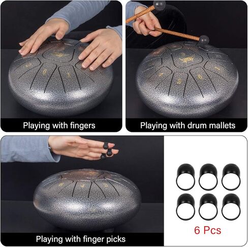 AKLOT طبلة اللسان الفولاذية 10 بوصات 11 ملاحظة - أدوات الإيقاع - طبل خزان HandPan مفتاح C مع ملصقات مطرقة الطبل وملصقات أصابع وحقيبة أزعج in Kuwait