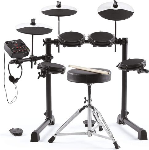 مجموعة Alesis Drums Debut Kit - مجموعة طبول للأطفال مع 4 منصات طبول كهربائية شبكية هادئة، و120 صوتًا، ومقعد طبل، وعصي الطبل، وسماعات الرأس، و60 درسًا للألحان in Kuwait