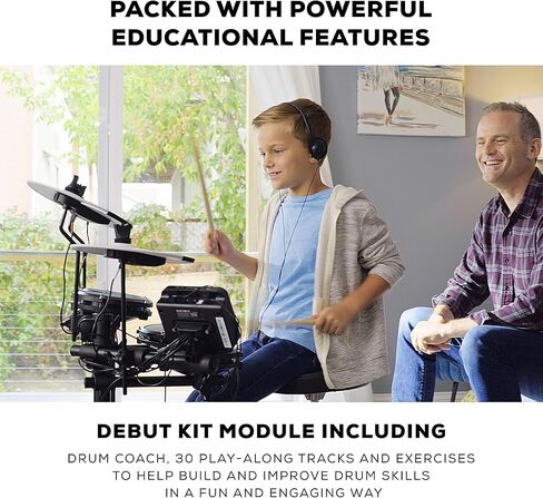 مجموعة Alesis Drums Debut Kit - مجموعة طبول للأطفال مع 4 منصات طبول كهربائية شبكية هادئة، و120 صوتًا، ومقعد طبل، وعصي الطبل، وسماعات الرأس، و60 درسًا للألحان in Kuwait