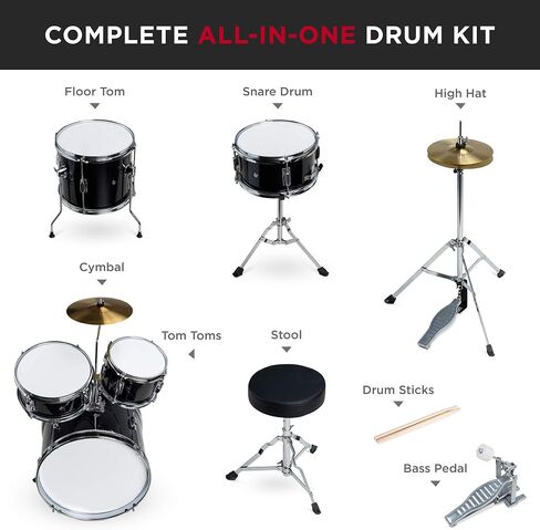 Best Choice Products Kids Drum Set 5-Piece 16in Beginner Drum Set Junior Drum Kit, Starter Percussion Set w/Cymbals, Pedal, Drumsticks, Stool, Toms, Snare, Hi Hat - Blue in Kuwait