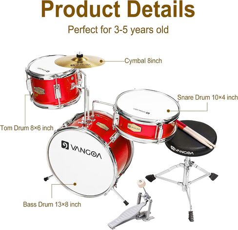 Kids Drum Set, 14 Inch Beginner Drum Kits, 3 Piece Drum Set for Kids Boys Girls Age 3-7, with Adjustable Throne, Cymbal Pedal, Drumsticks, Purple in Saudi Arabia